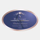 Sticker Ovale Navy Blue Product Label Rose Gold Frame Monogram (Devant)