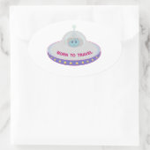 Sticker Ovale Né pour voyager mignon alien & soucoupe volante (Sac)