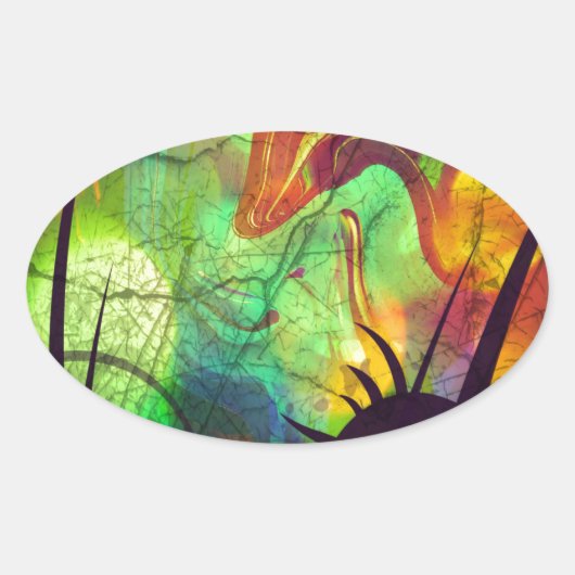 Sticker Ovale Nebula peinte - Opale de feu Abstrait (Devant)