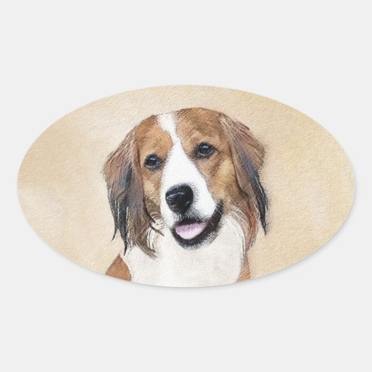 Sticker Ovale Nederlandse Kooikerhondje Peinture - Chien Art (Devant)