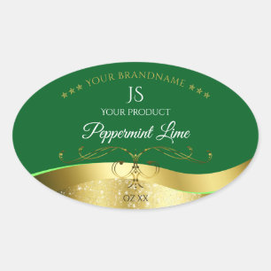 Sticker Ovale Noble Wavy Gold Décor Vert foncé Monogramme Étique