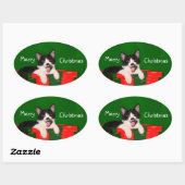 Sticker Ovale Noël du chat de Tuxedo (Feuille)