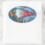 STICKER OVALE NOËL GNOME, SQUIRREL, WOODPECKER & CARDINAL (Sac)