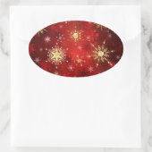 Sticker Ovale Noël Golden Snowflakes sur Arrière - plan rouge (Sac)
