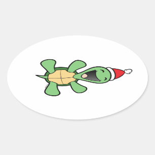 Sticker Ovale Noël heureux de tortue