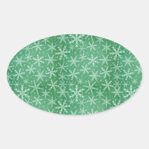 Sticker Ovale Noël Hiver Neige Flocons de Neige Tombant Vert