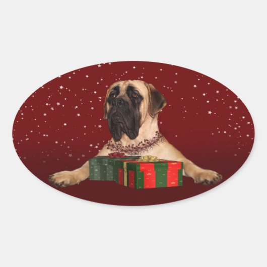 Sticker Ovale Noël Mastiff (Devant)