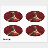 Sticker Ovale Noël Mastiff (Feuille)