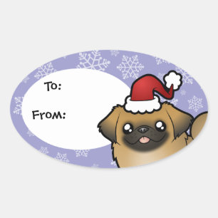 Sticker Ovale Noël Pekingese (chiot coupé)