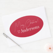Sticker Ovale Noël rouge du nom de famille (Enveloppe)