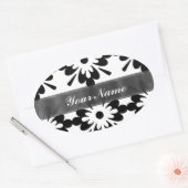 Sticker Ovale Noir & blanc moderne damas (Enveloppe)
