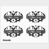 Sticker Ovale Noir & blanc moderne damas (Feuille)