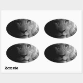 Sticker Ovale Noir Blanc Motivation Leadership Lion Portrait (Feuille)