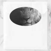 Sticker Ovale Noir Blanc Motivation Leadership Lion Portrait (Sac)