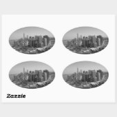 Sticker Ovale Noir blanc New York City Skyline (Feuille)