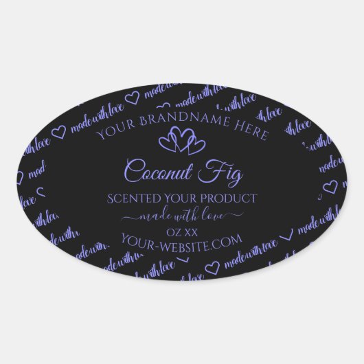 Sticker Ovale Noir moderne Mot bleu Cloud Produit Coeurs Étiquet (Devant)