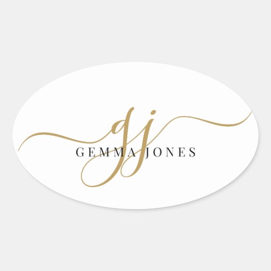 Sticker Ovale Noir Monogramme Nom du script Enveloppe Sceau (Devant)