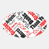 Sticker Ovale Noir Rouge multilingue Merci Typographie Cloud (Devant)
