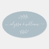Sticker Ovale Nom de script moderne Simple Dusty Bleu Rustique (Devant)