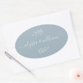 Sticker Ovale Nom de script moderne Simple Dusty Bleu Rustique (Enveloppe)