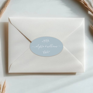 Sticker Ovale Nom de script moderne Simple Dusty Bleu Rustique