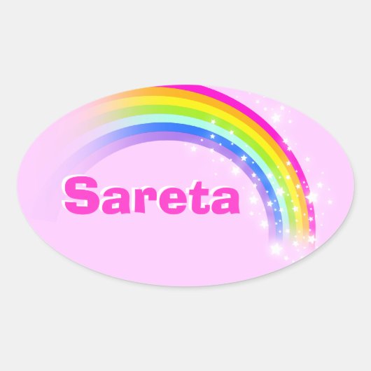 Sticker Ovale Nom ID Arc-en-ciel rose Sareta (Devant)