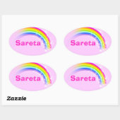 Sticker Ovale Nom ID Arc-en-ciel rose Sareta (Feuille)