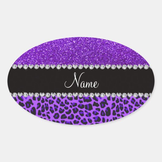 Sticker Ovale Nom personnalisé leopard violet indigo violet part (Devant)