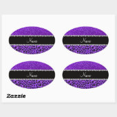 Sticker Ovale Nom personnalisé leopard violet indigo violet part (Feuille)