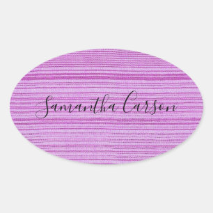 Sticker Ovale Nom personnalisé rayures roses textiles