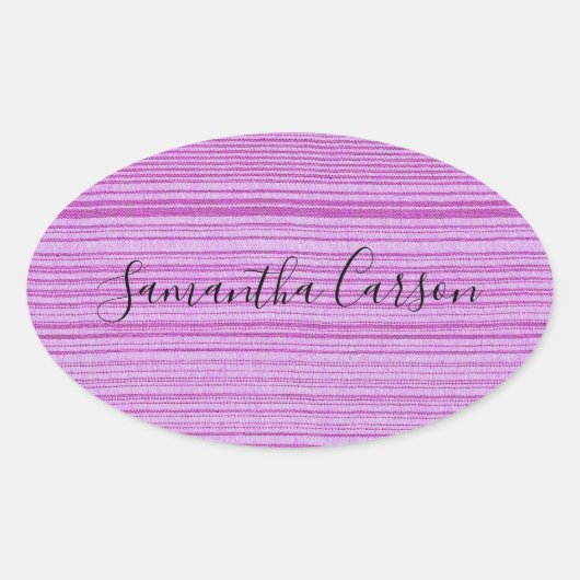 Sticker Ovale Nom personnalisé rayures roses textiles (Devant)