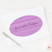 Sticker Ovale Nom personnalisé rayures roses textiles (Enveloppe)