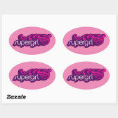 Sticker Ovale Nom Super Supergirl et Bouclier S (Feuille)
