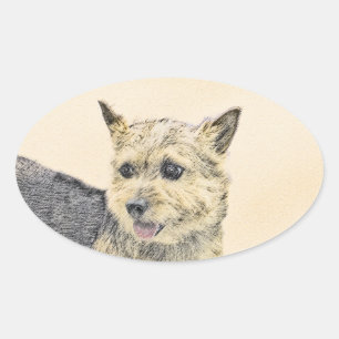Sticker Ovale Norwich Terrier Peinture - Cute Original Chien Art