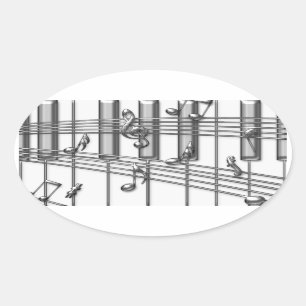 Sticker Ovale Notes de musique d'argent de clavier de piano