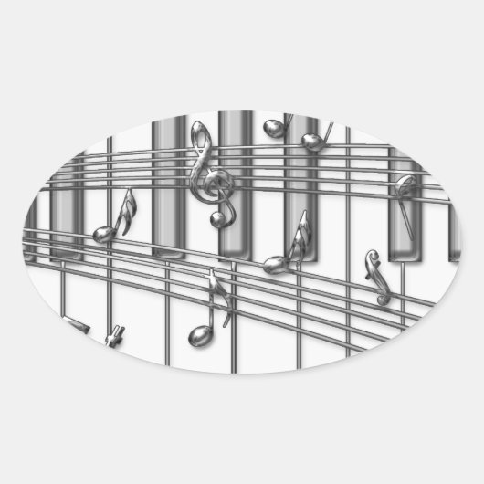 Sticker Ovale Notes de musique en argent pour clavier de piano (Devant)