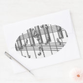 Sticker Ovale Notes de musique en argent pour clavier de piano (Enveloppe)