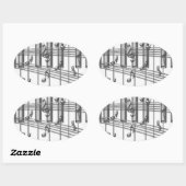 Sticker Ovale Notes de musique en argent pour clavier de piano (Feuille)