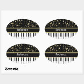 Sticker Ovale Notes musicales et touches de piano Noir et Or (Feuille)