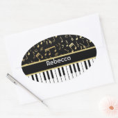 Sticker Ovale Notes musicales et touches de piano Noir et Or (Enveloppe)