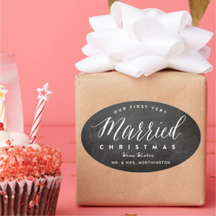 Sticker Ovale Notre Premier Noël Très Marié M & Mme Mariage