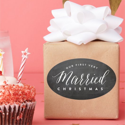 Sticker Ovale Notre premier Noël très marié Mr & Mrs Mariage (Fête)