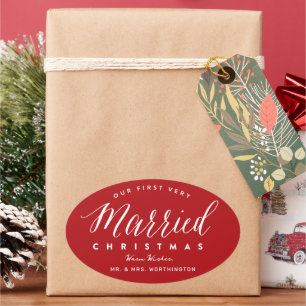 Sticker Ovale Notre premier Noël très mariés M & Mme mariage