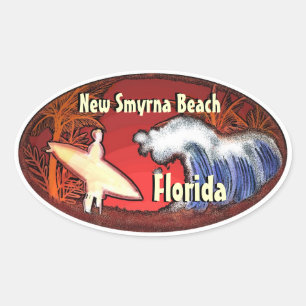 Sticker Ovale Nouvelle Smyrna Beach Floride surfer vagues autoco