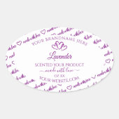Sticker Ovale Nuage de mots violet et blanc Produit Coeurs Étiqu (Devant)