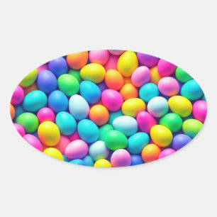 Sticker Ovale Oeuf de Pâques aux couleurs vives/Printemps