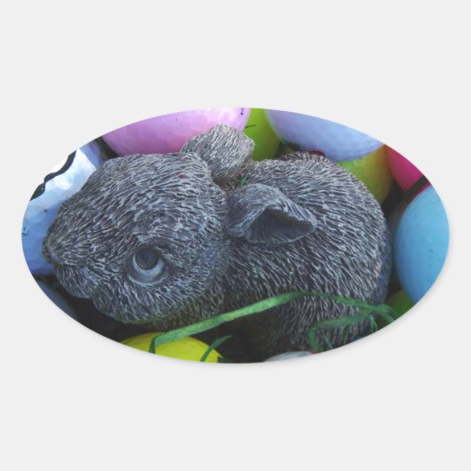 Sticker Ovale Oeufs de Pâques, Ballons de golf de lapin (Devant)