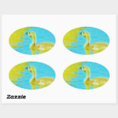 Sticker Ovale Oie-bébé jaune avec eau bleu clair (Feuille)