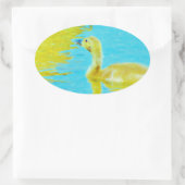 Sticker Ovale Oie-bébé jaune avec eau bleu clair (Sac)