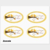 Sticker Ovale Oiseau tourbillonnant (jaune) épousant (Feuille)